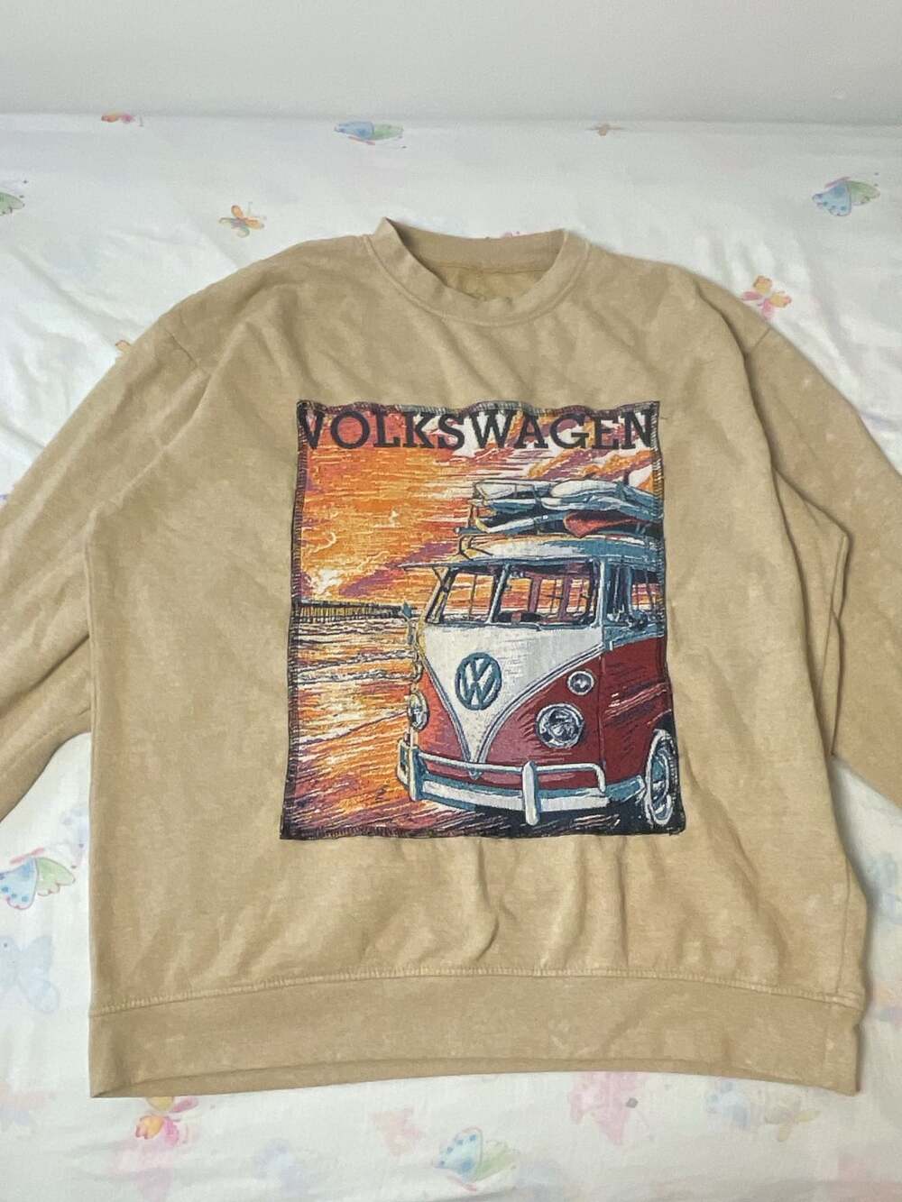 Volkswagen Sunset Tapestry Graphic Sweatshirt Size L Tan
